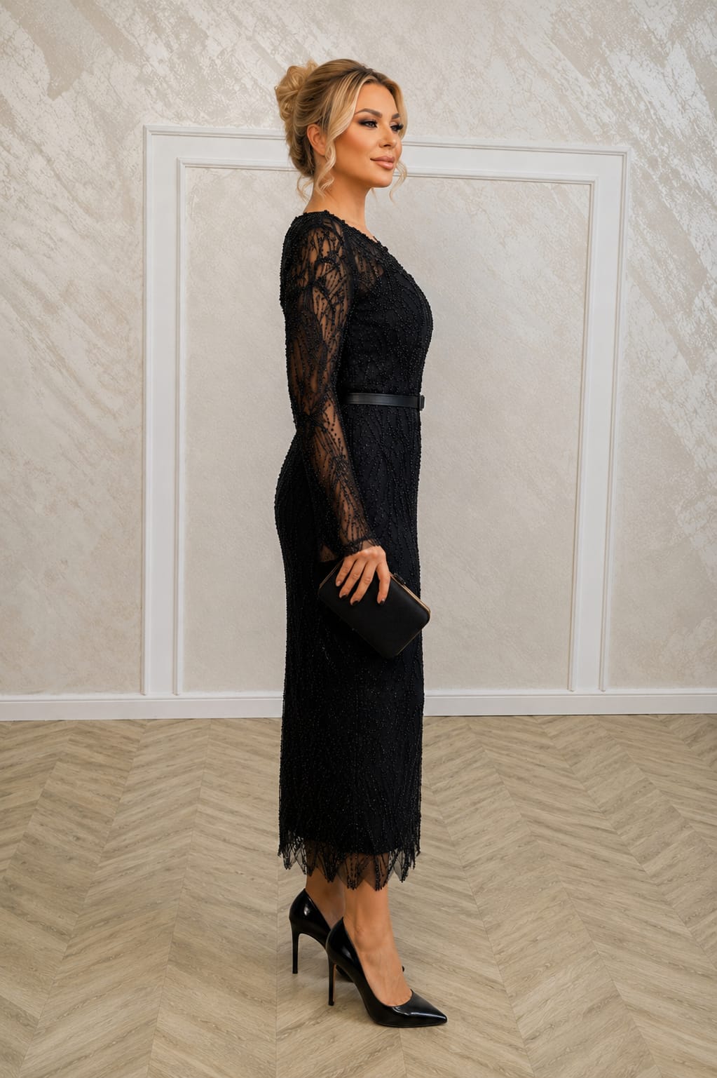 Rochia Diandra Midi- rochie de zi sau de seara eleganta cu broderie si perle