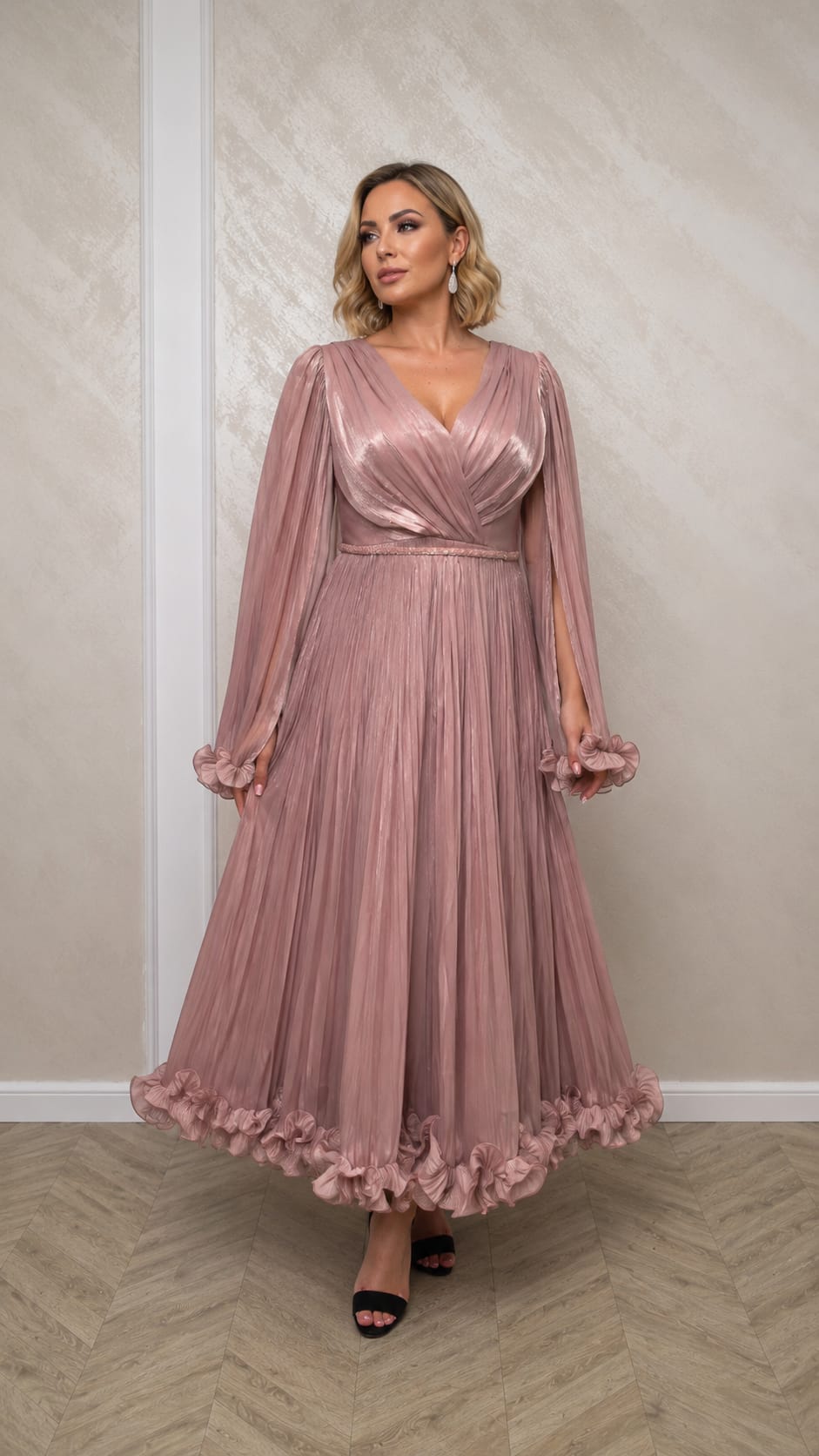 Rochia Selecta - Rochie eleganta in mai multe nuante din matase artificiala cu maneci vaporoase