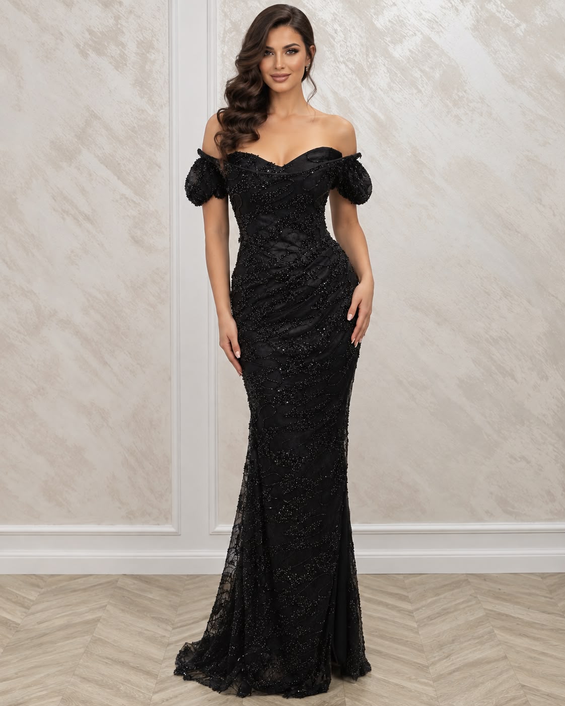 Rochia Manga – rochie lunga neagra din dantela, croiala sirena