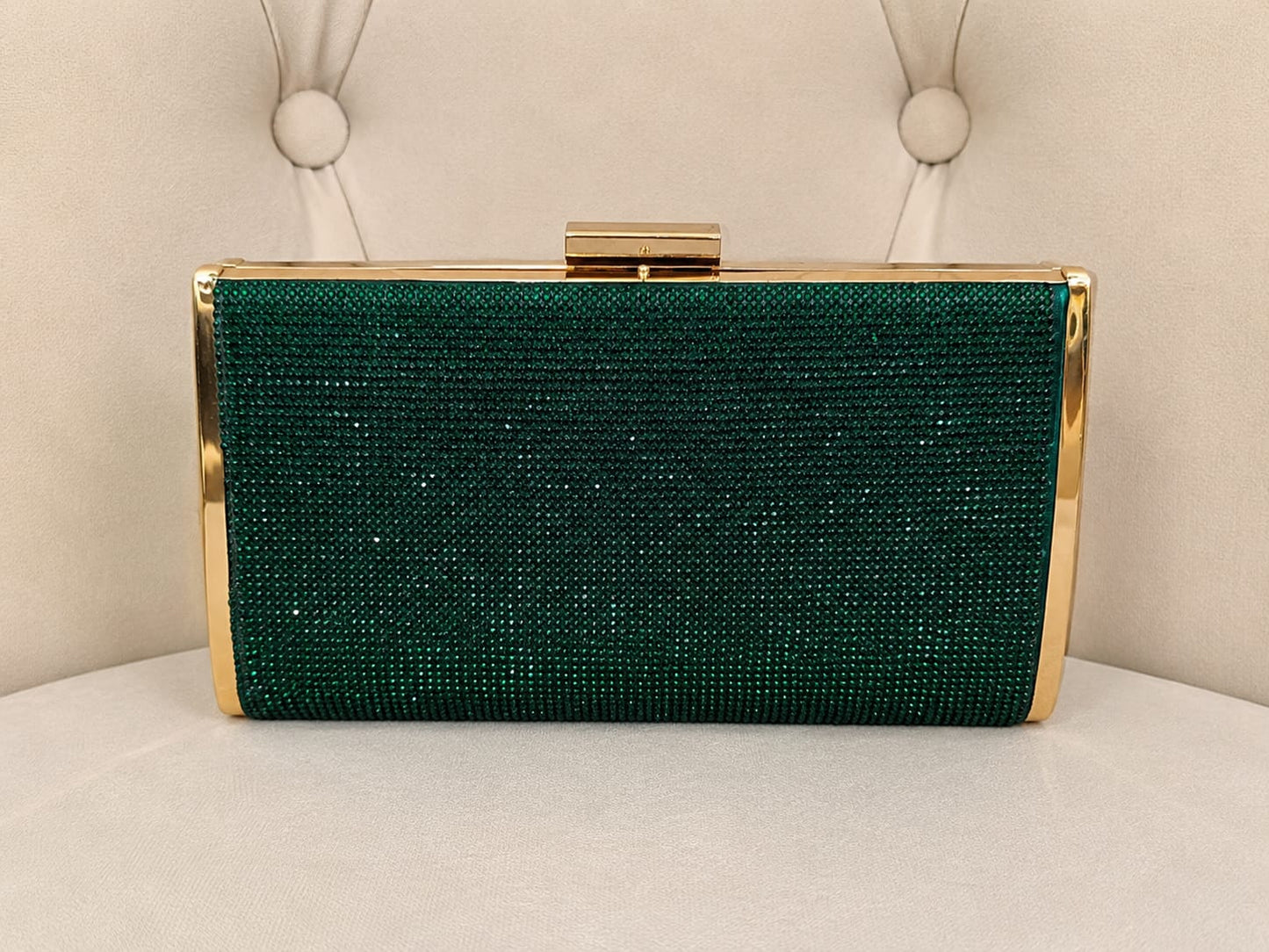 Geanta Clutch verde smarald cu strassuri