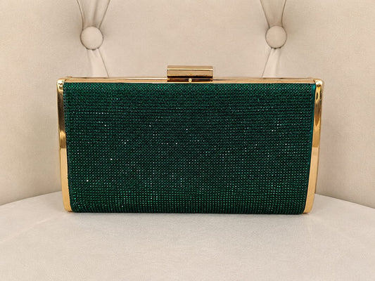 Geanta Clutch verde smarald cu strassuri