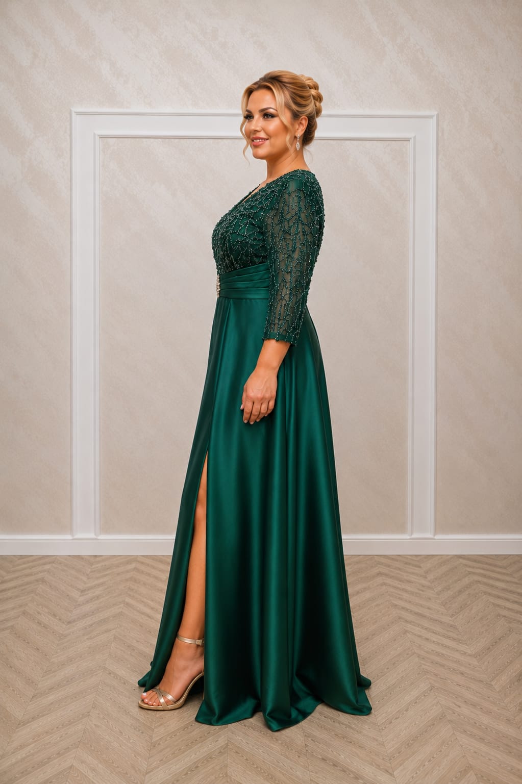 Rochia Chiara - rochie lunga pentru marimile plus size Verde Smarald sau Ciocolatiu