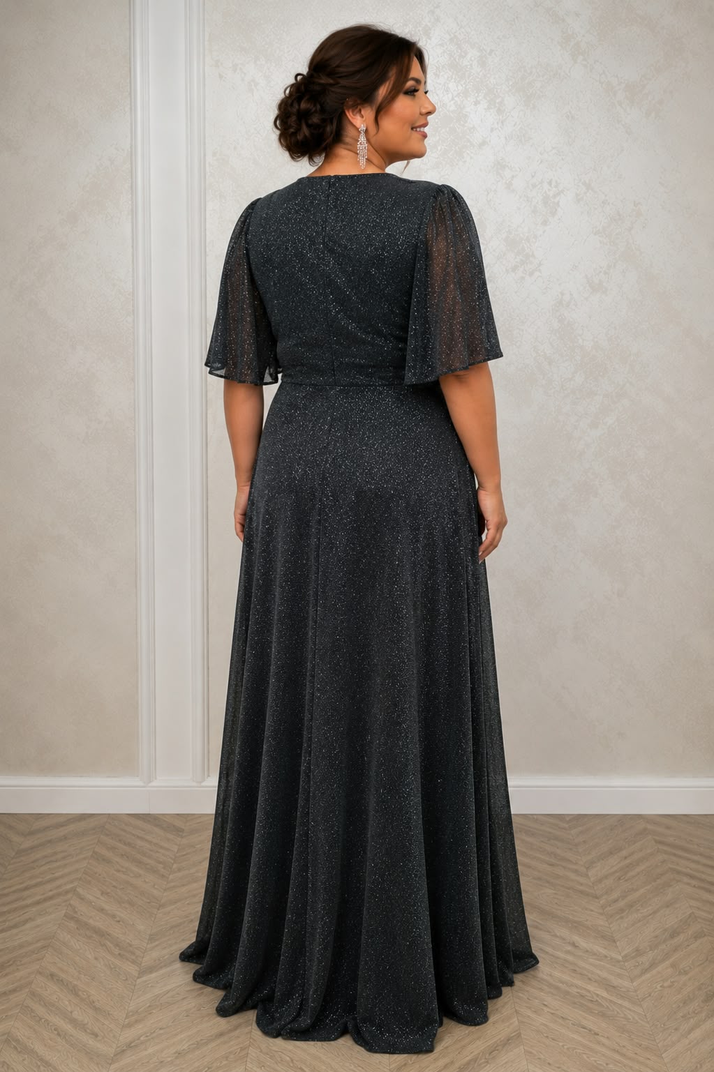 Rochie lunga eleganta marimi mari Dida din lurex cu dantela