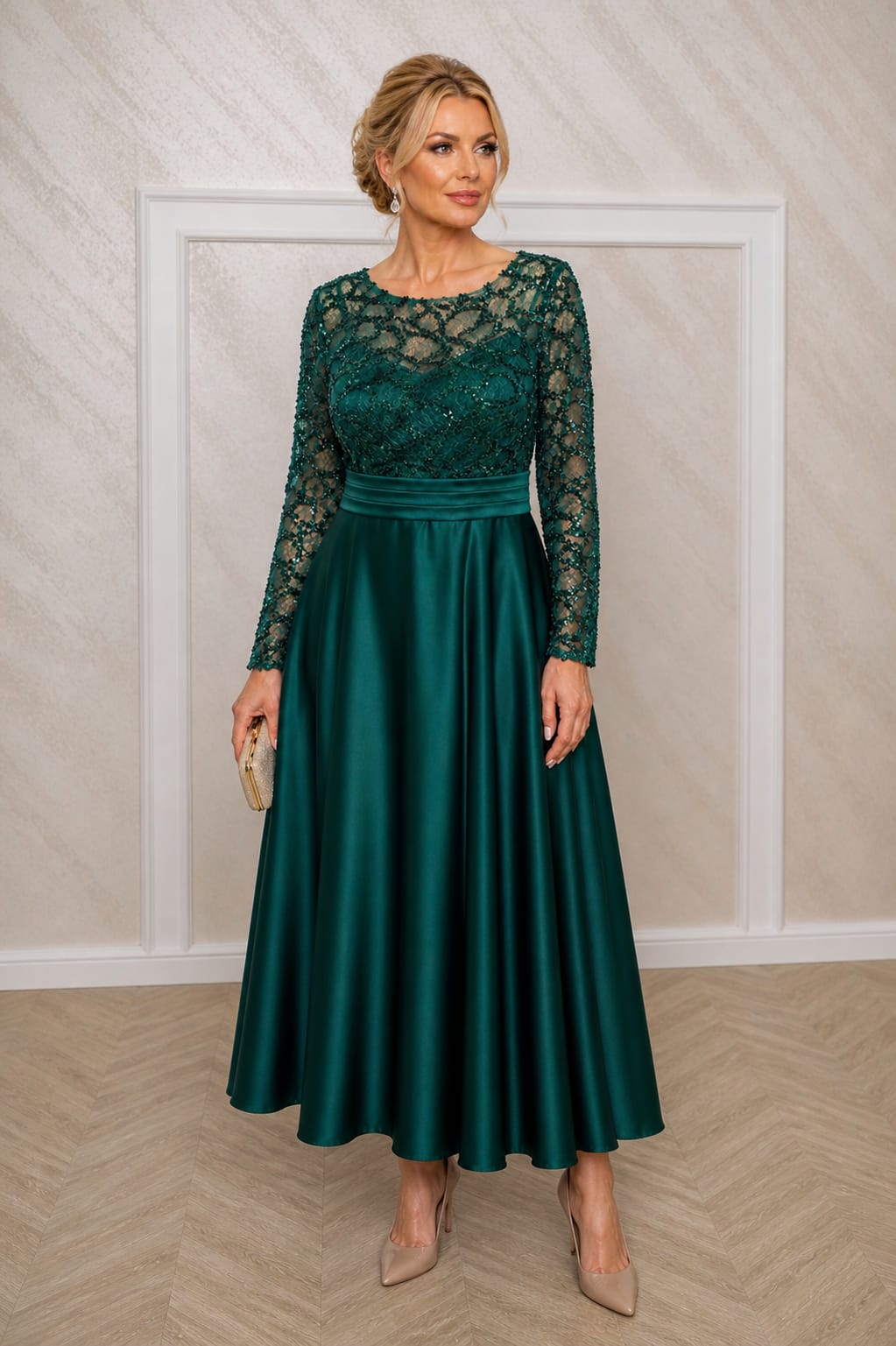 Rochia Dixi - rochie eleganta lungime midi cu maneci disponibila in 3 nuante