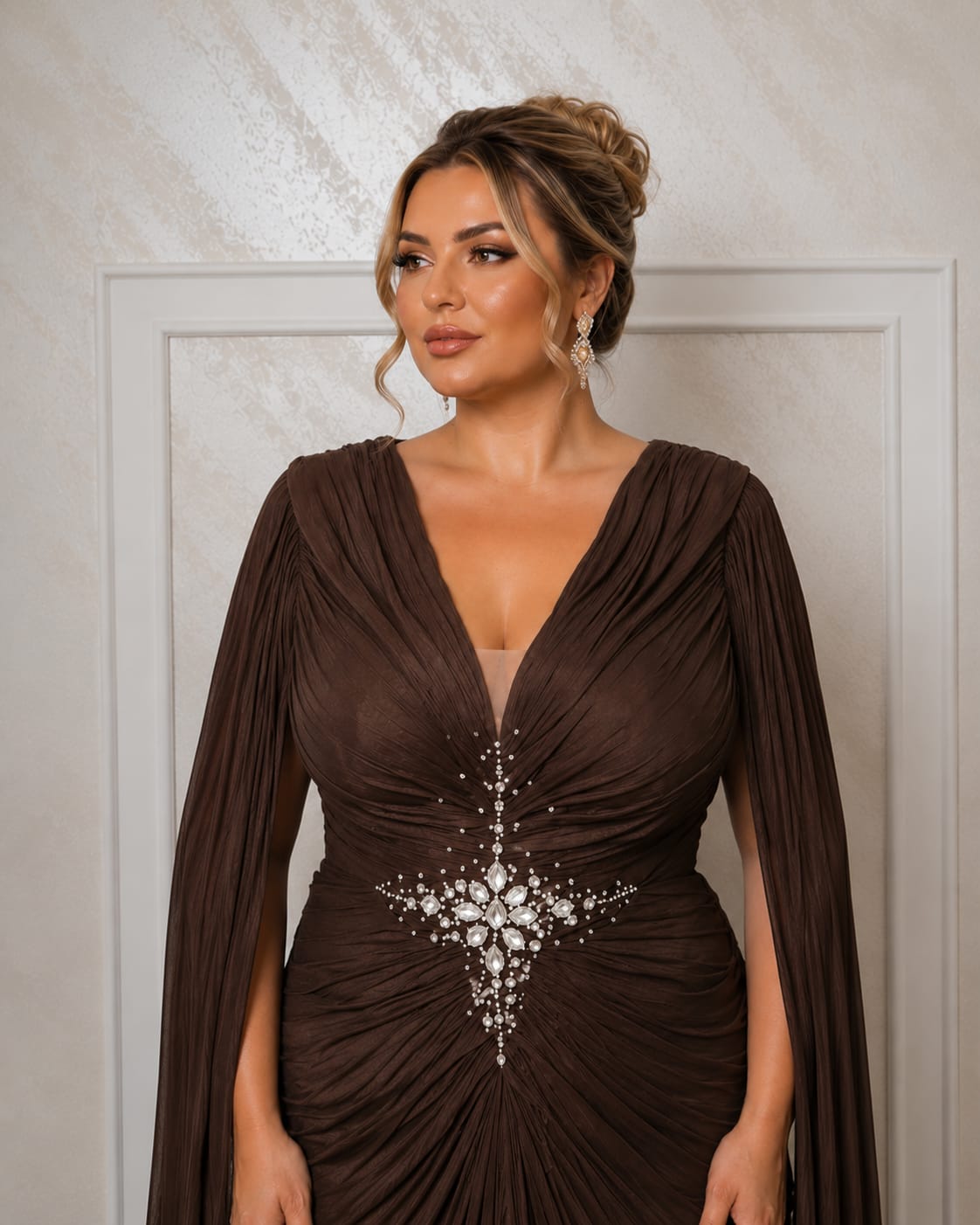 Rochia Raisa – Ciocolatiu și Verde Olive rochie cu drapaje din matase artificiala foarte usoara si comoda