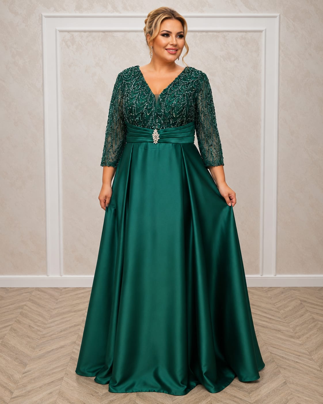 Rochia Chiara - rochie lunga pentru marimile plus size Verde Smarald sau Ciocolatiu