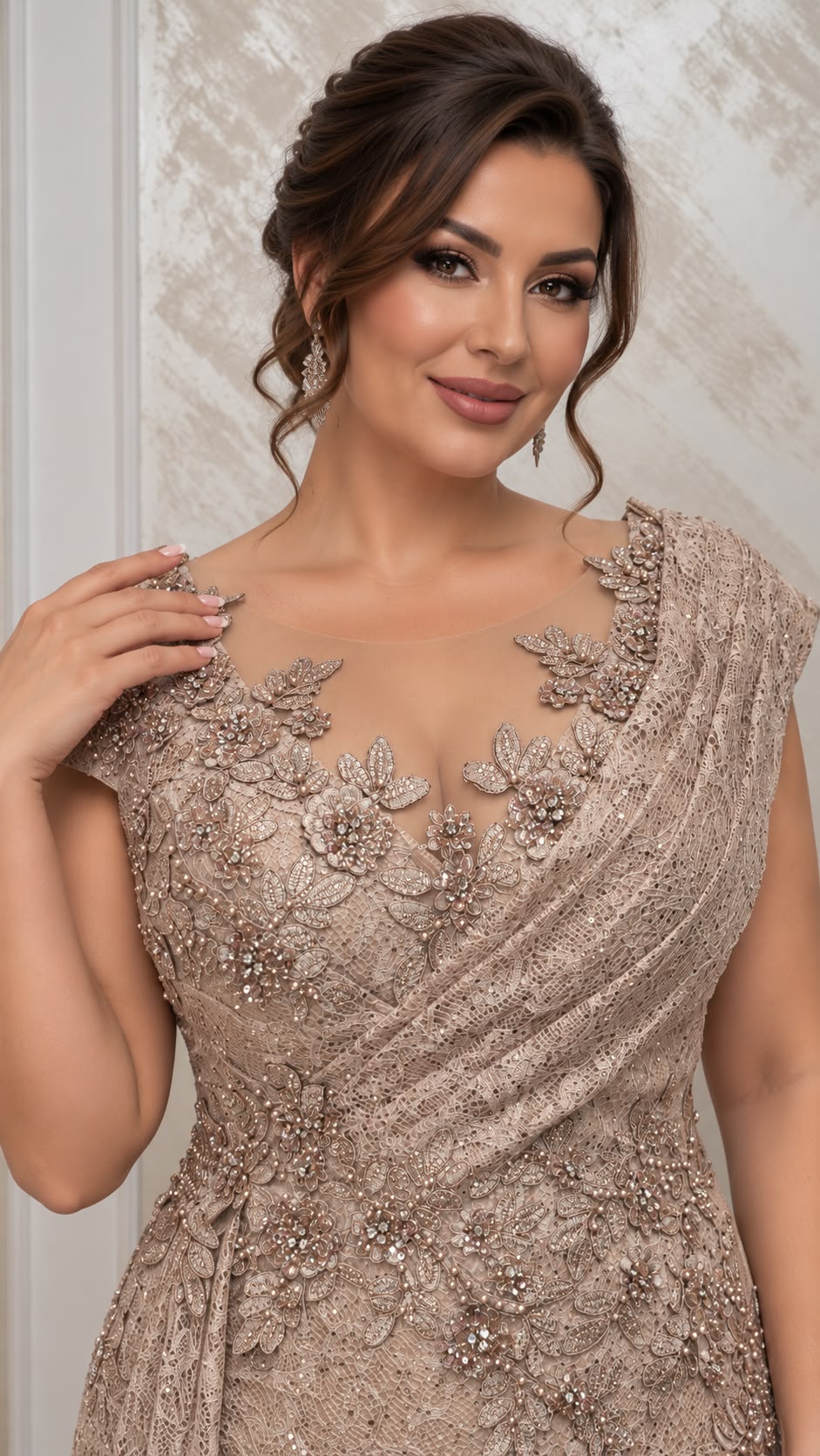 Danielle Lux - Rochie Lunga din Dantela cu Corset Reglabil