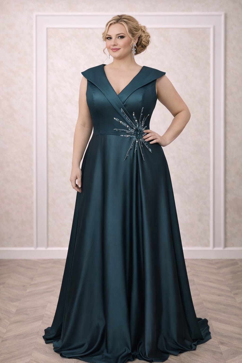 Rochia Lorena – Rochie eleganta lunga in nuante capuccino , negru , turcoaz din satin cu slit pe picior