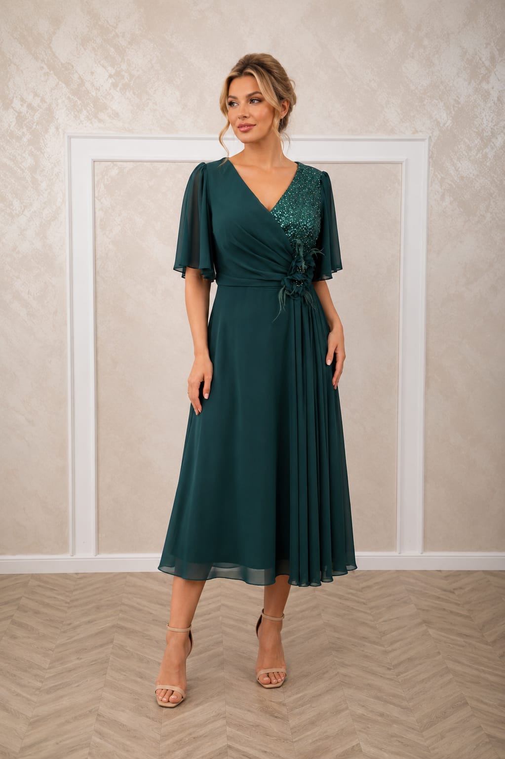 Rochia Stella Midi – Rochie lungime midi din voal cu maneci vaporoase diverse culori