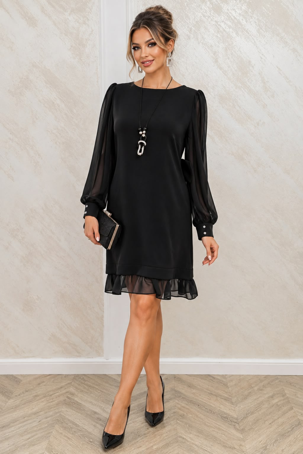 Rochia Selty -Rochie scurta lejera cu maneci vaporoase din voal