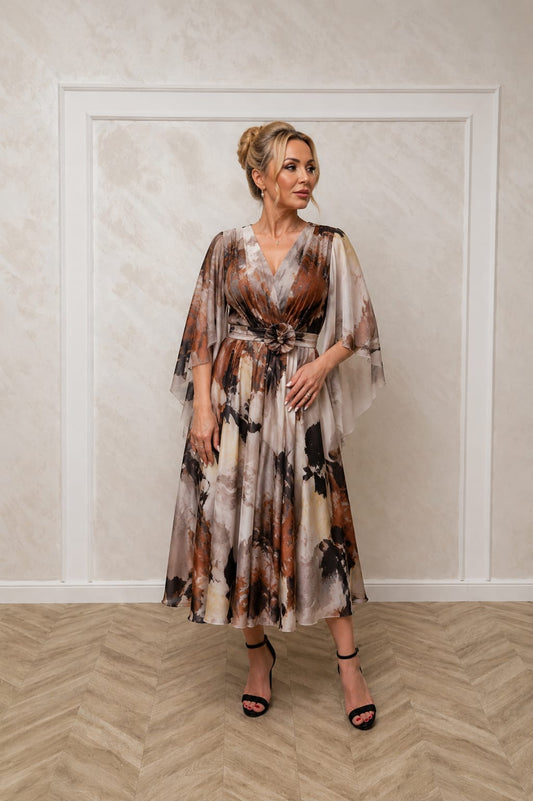 Rochie Diana – Rochie midi eleganta feminina din voal floral si satin pentru evenimente speciale