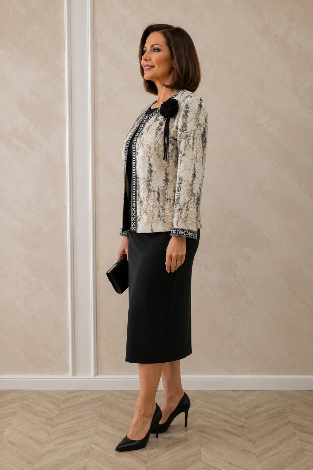 Compleu elegant dama Cemy 3 piese cu fusta,camasa si taior cu cristalele