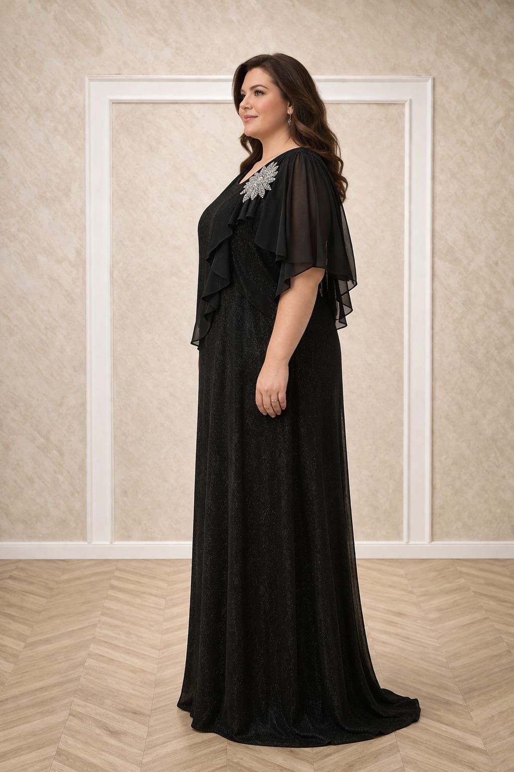 Rochia Teo – Rochie Lunga Neagra Eleganta pentru Marimi Mari