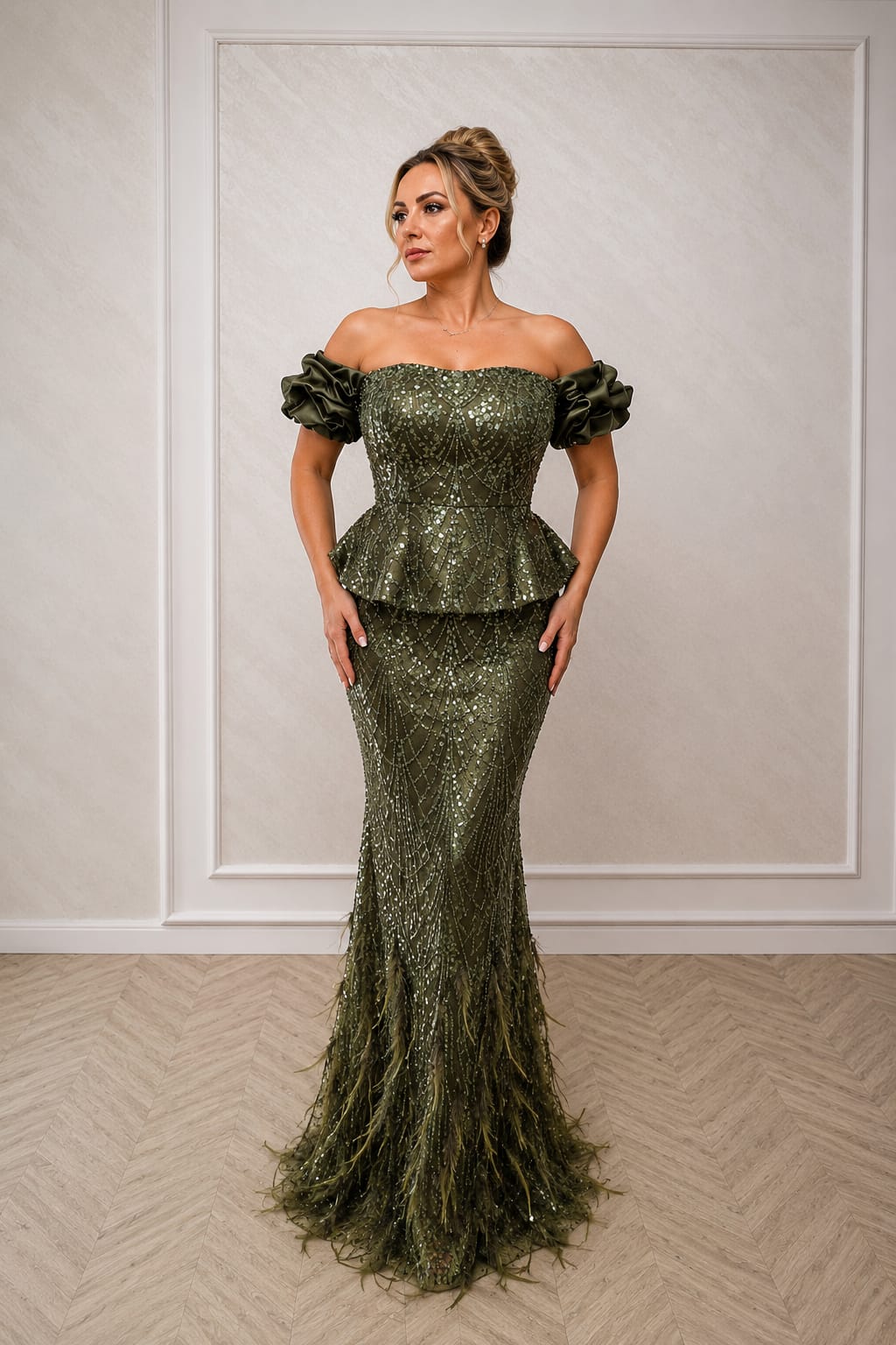 Rochia Estera Royale - Rochie deosebita din dantela cu paiete si pene disponibilain 2 nuante