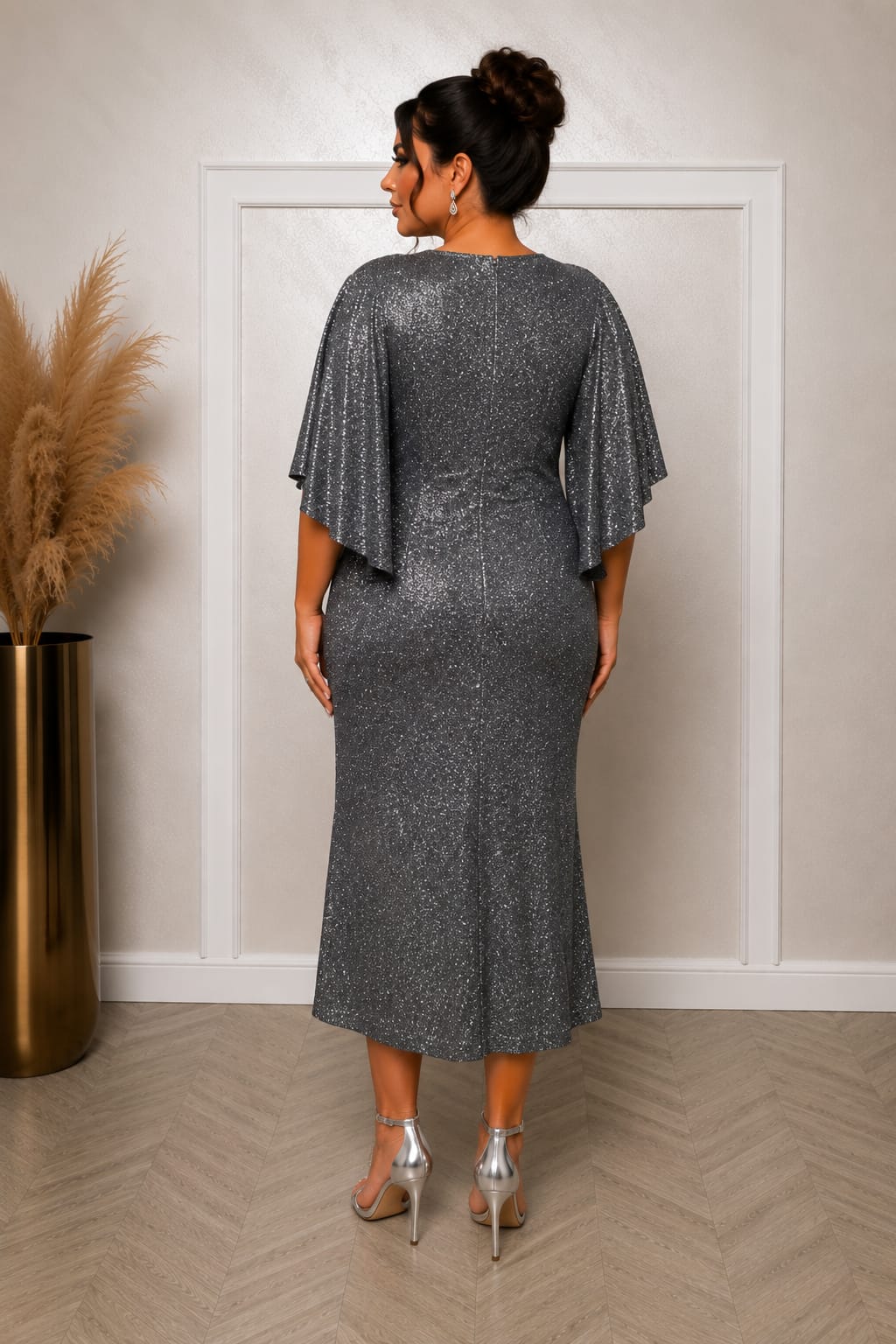Rochia Cupra Midi – Rochie leganta stralucitoare cu efect cameleon potrivita atat pentru marimi medii cat si marimi plus size