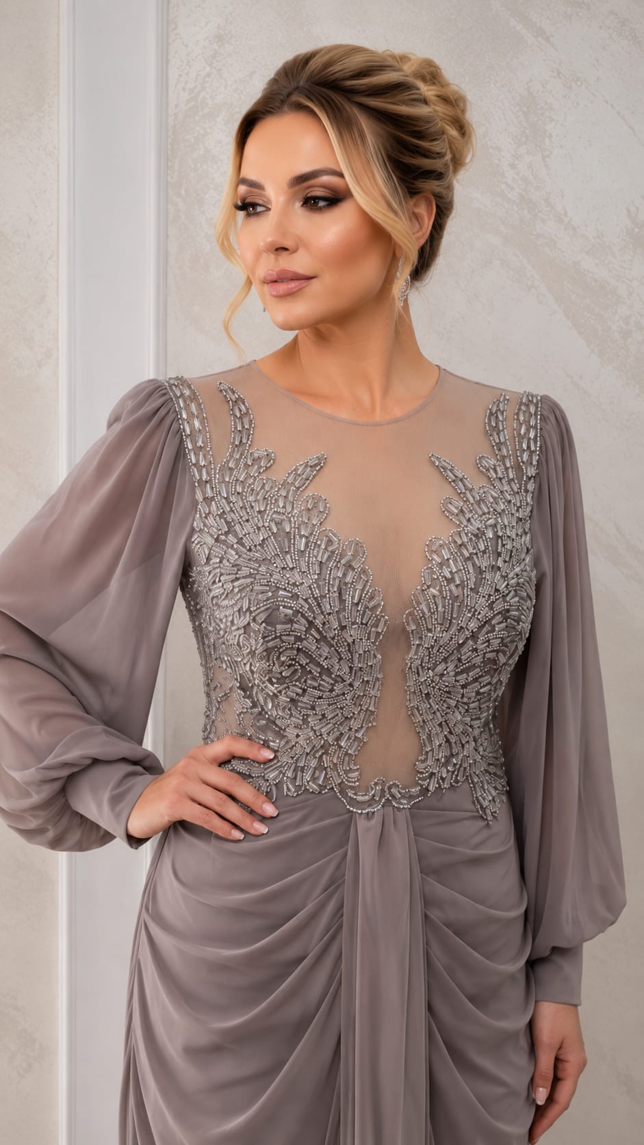 Rochia Paula – Rochie lunga drapata cu cristale si mineci boho