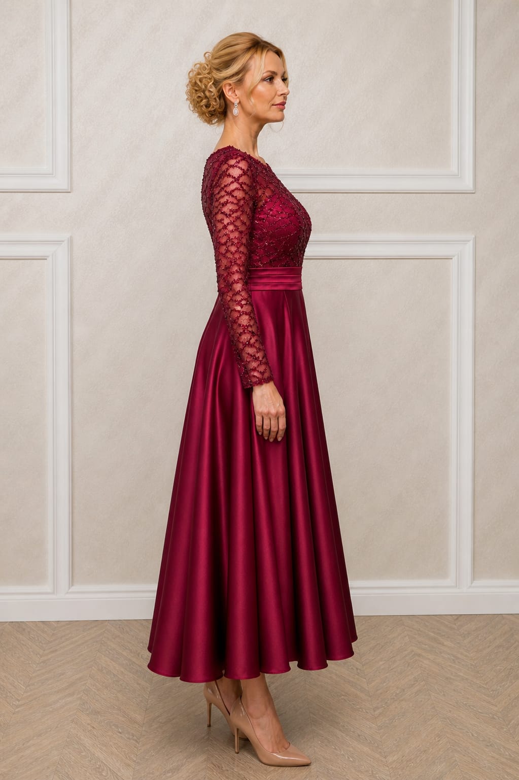 Rochia Dixi - rochie eleganta lungime midi cu maneci disponibila in 3 nuante