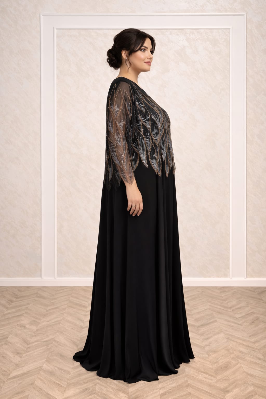 Rochia Bardot – Rochie lunga eleganta cu bolero detasabil pentru marimi mari