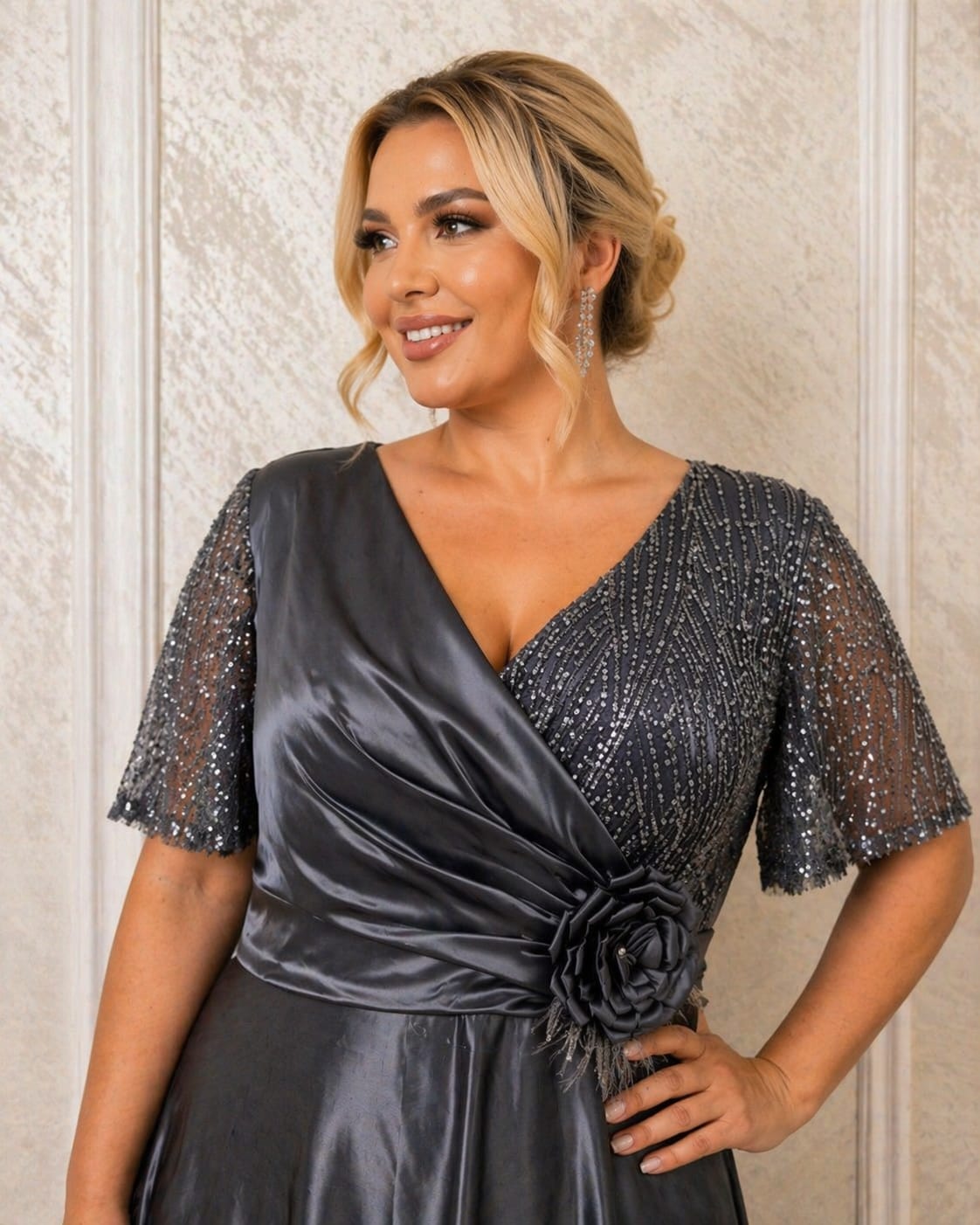 Rochia Almona – Rochie eleganta midi pentru marimi mari, rafinata si feminina
