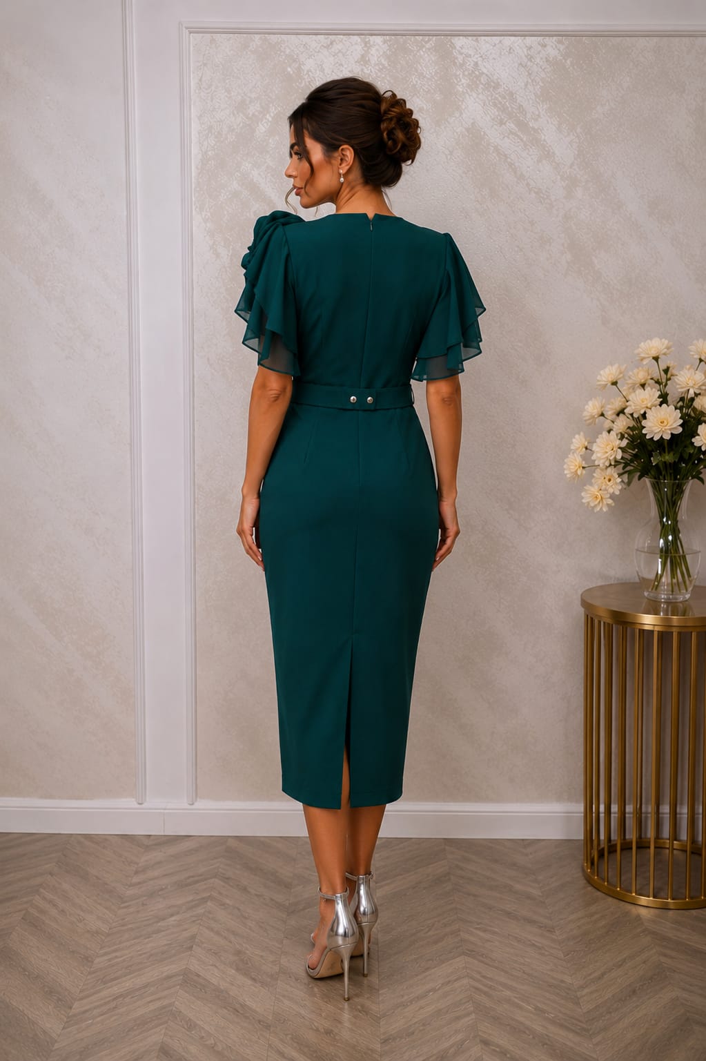 Rochia Pigna – Rochie pentru evenimente lungime midi cu maneci din voal
