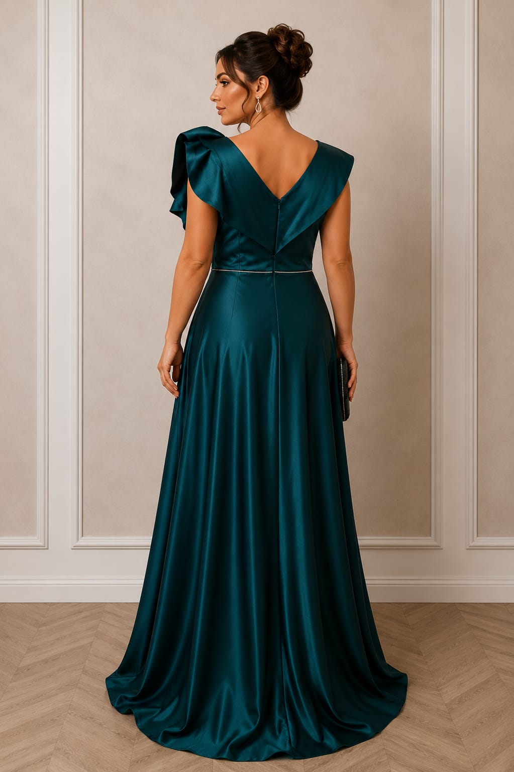 Rochia Naomi – rochie lunga pentru evenimente satin premium in nuante de verde smarald si baby blue