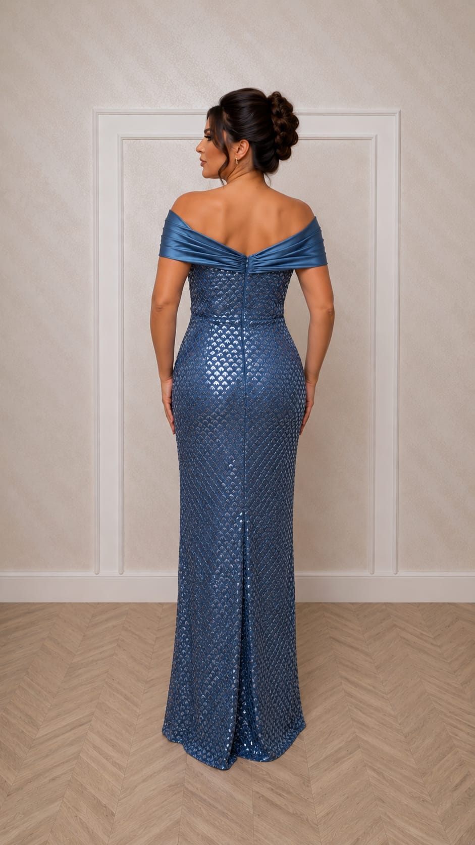 Rochia Zeila - rochie din dantela cu perle si bretele off the shoulder corset reglabil