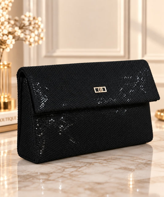 Clutch elegant din material textil cu sclipiri fine