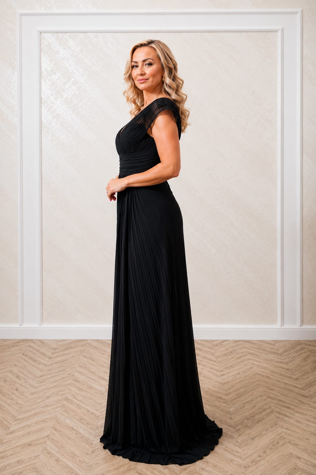 Rochie Andora -roochie neagra lunga din voal plisat eleganta rafinata pentru evenimente