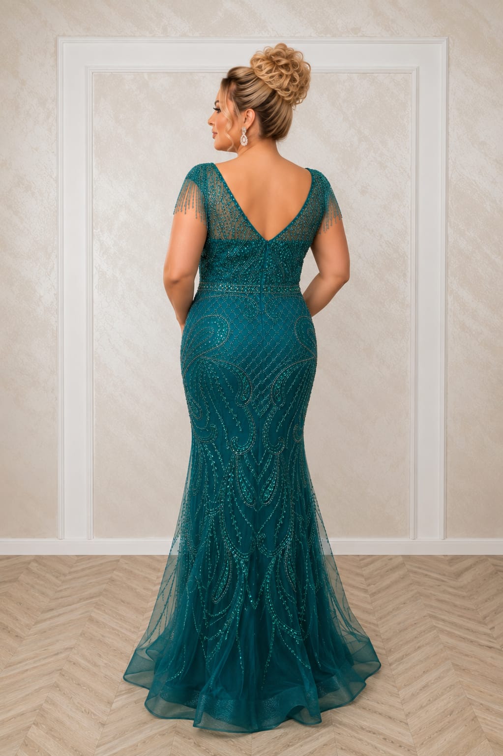 Rochie Lolita – Rochie Lunga de Seara Verde Smarald cu Perle si Cristale | Model Unicat
