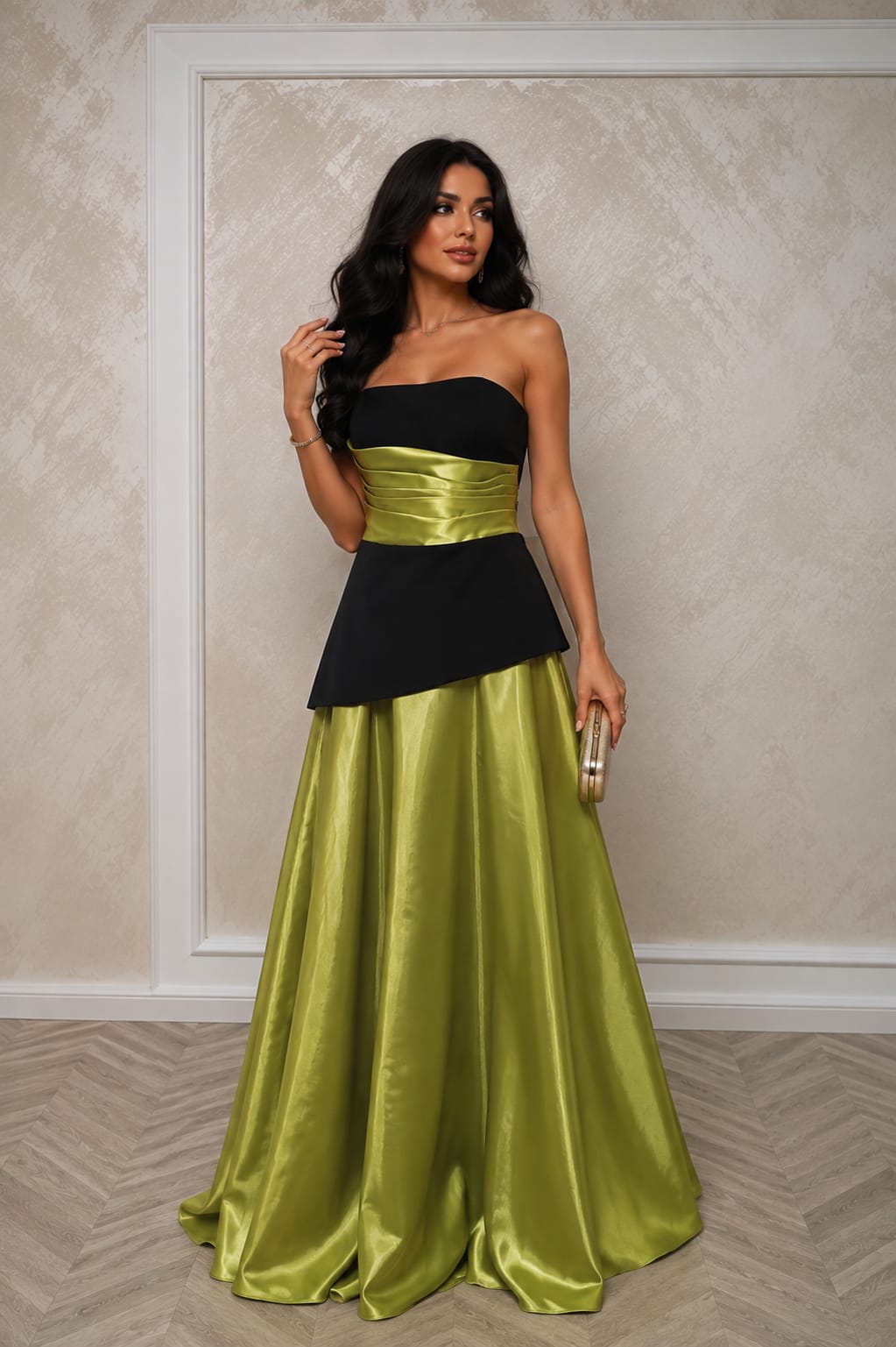 Rochia Holly Lux – Rochie lunga de ocazie din satin lichid verde fistic