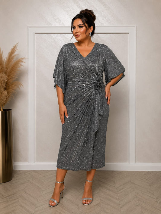 Rochia Cupra Midi – Rochie leganta stralucitoare cu efect cameleon potrivita atat pentru marimi medii cat si marimi plus size