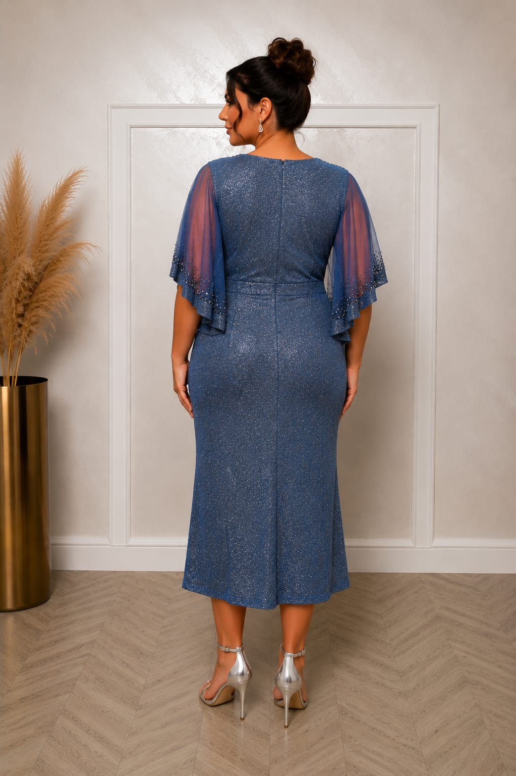 Rochia Cora Midi – Rochie lungime midi din lurex stralucitor cu efect cameleonic