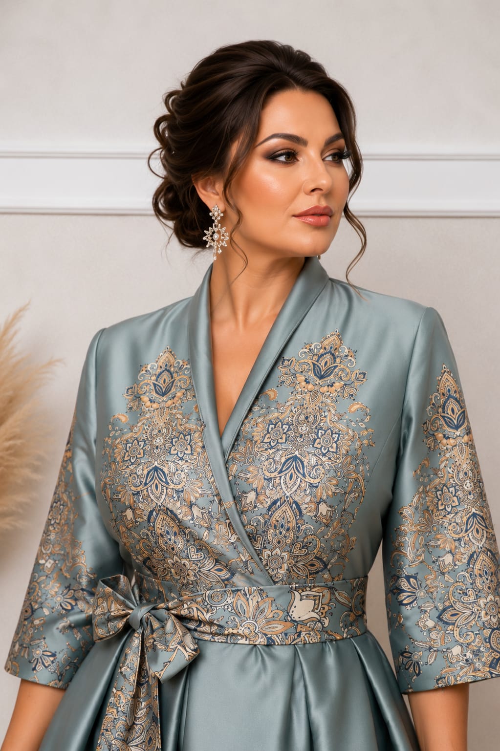 Rochia Kami – Rochie Eleganta satinata cu imprimeuri aurii si design luxury disponibila in 2 culori