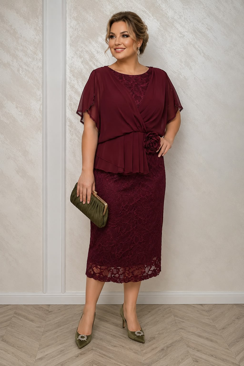 Rochia Onelia - Rochie eleganta bordo din dantela Chantilly