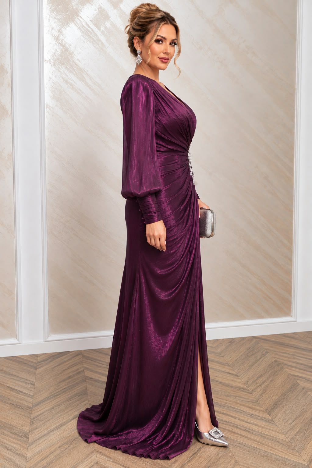 Rochie eleganta lunga Ilinka din matase organica cu drapaje