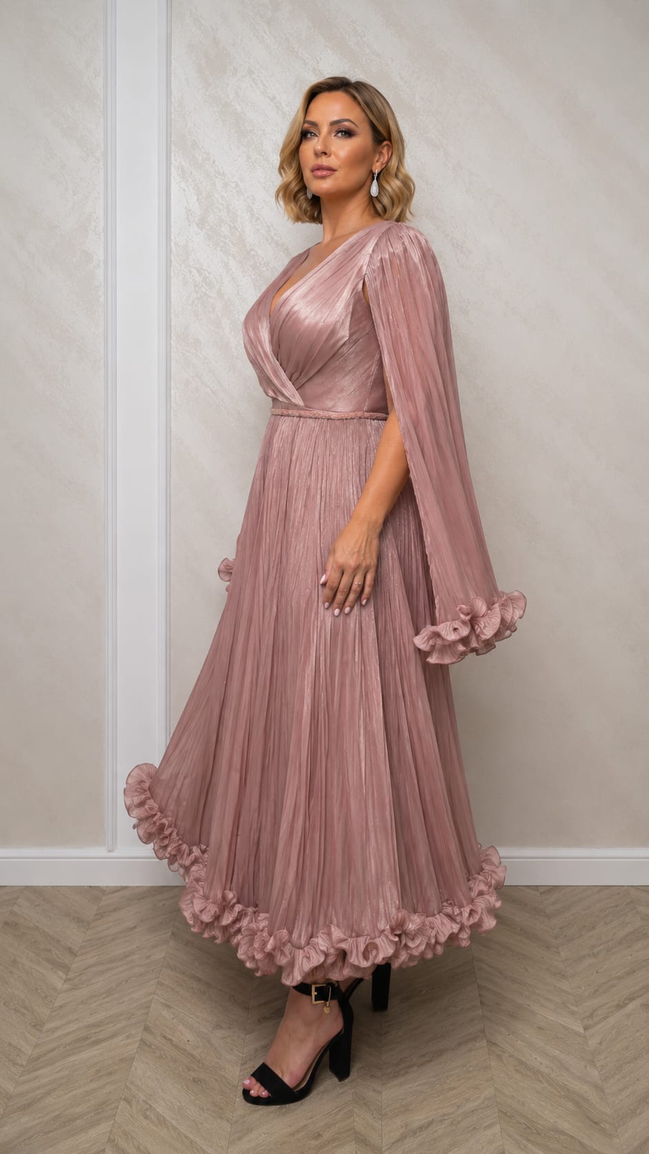 Rochia Selecta - Rochie eleganta in mai multe nuante din matase artificiala cu maneci vaporoase