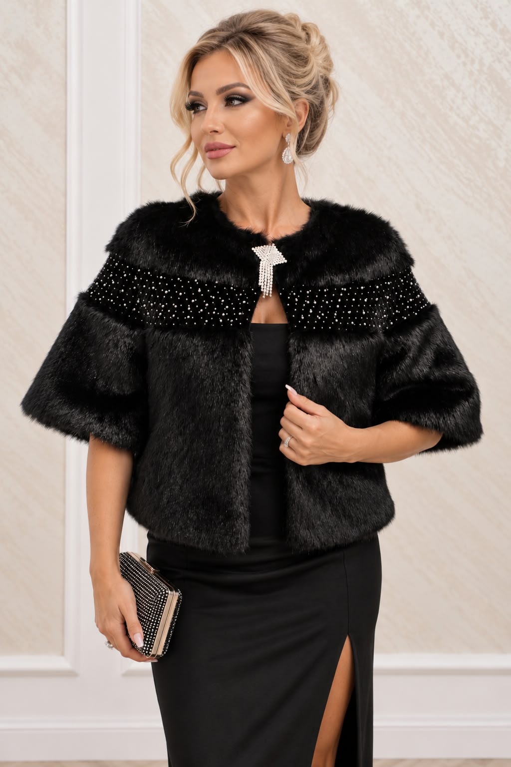 Blanita Eleganta Tip Sacou cu Perle – Negru sau Ivoar