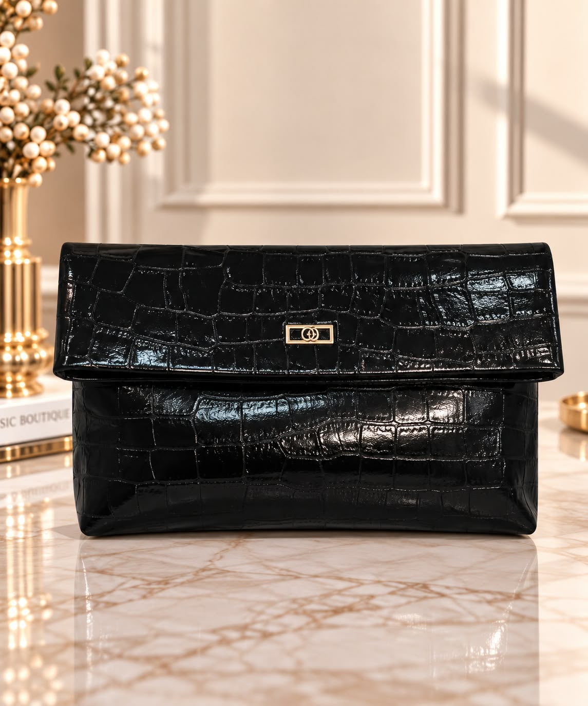 Clutch elegant cu textura crocodil