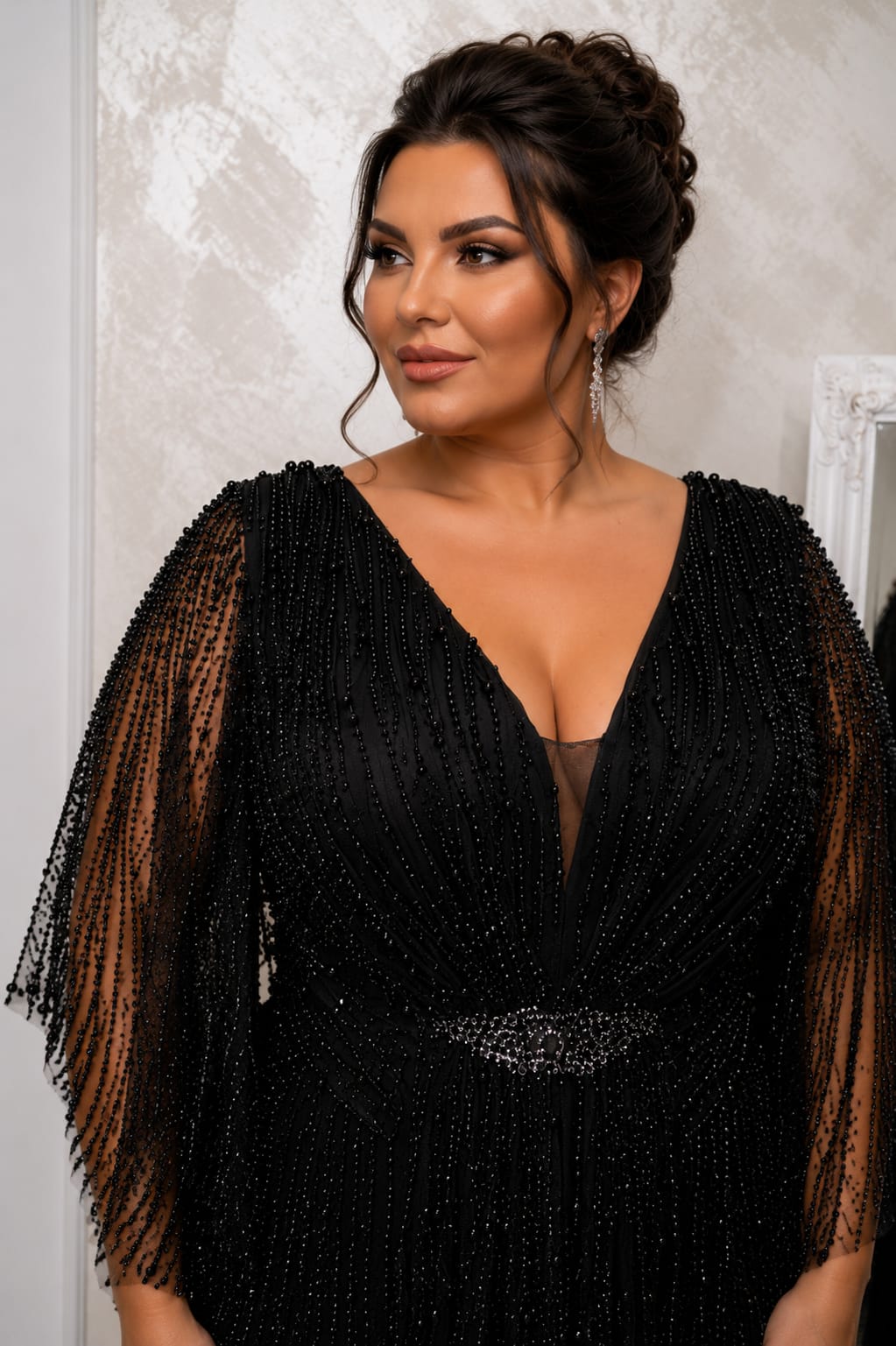 Rochia Favana  New– Rochie lunga luxurianta cu perle disponibila in doua culori pentru masuri plus size