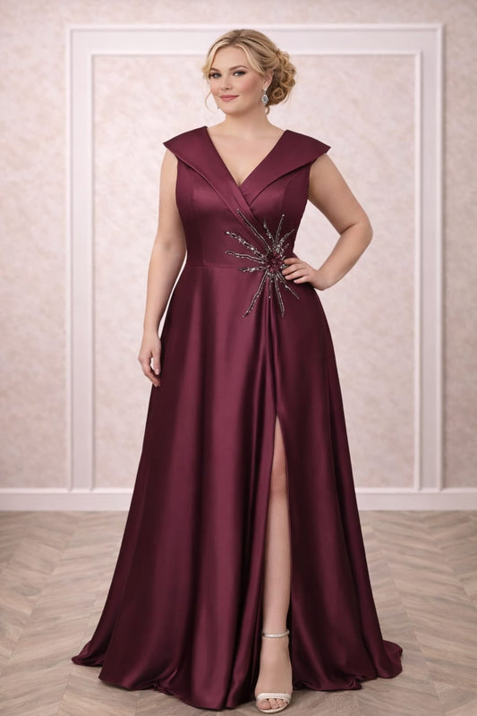 Rochia Lorena – Rochie eleganta lunga din satin cu slit pe picior