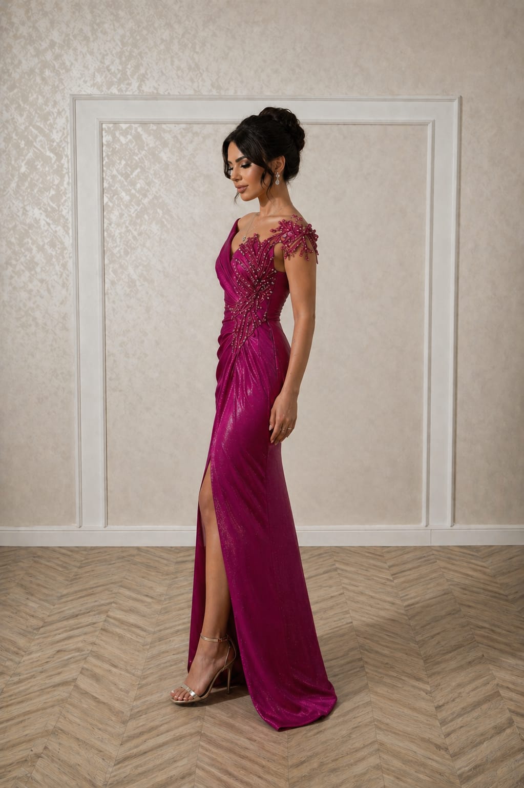 Rochie Clara – Rochie roz fucsia metalizata eleganta pentru evenimente si petreceri