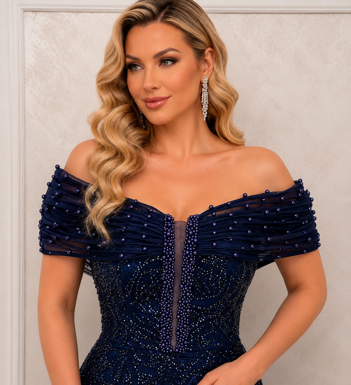 Rochie de Seara Olga – Eleganta Regala in Nuante de Bleu Marin