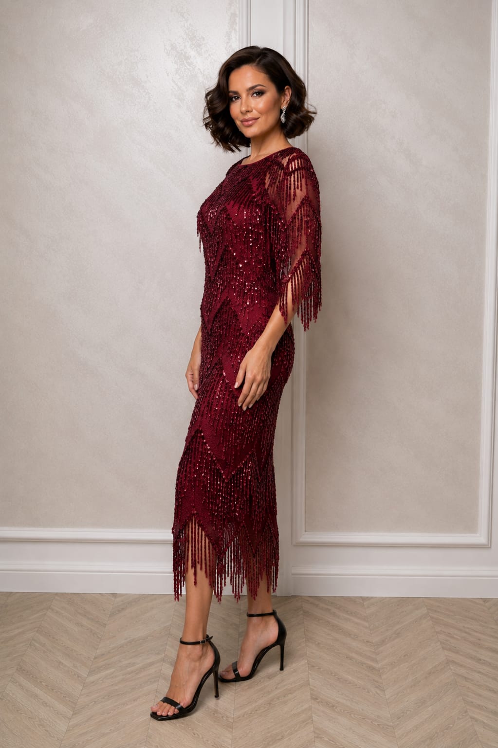 Rochia Mareza – Rochie eleganta din dantela paietata cu franjuri si efect spectaculos - 3 nuante