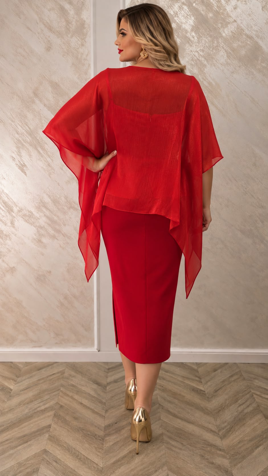 Rochie Anastasia eleganta midi cu bolero din organza pentru marimi medii si mari