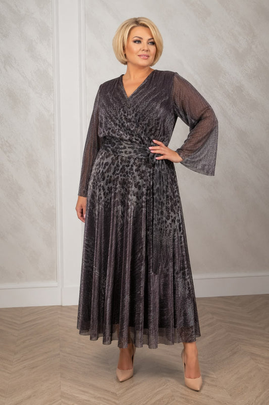 Rochia Coral - Rochie midi-maxi eleganta din voal cu fir de lame