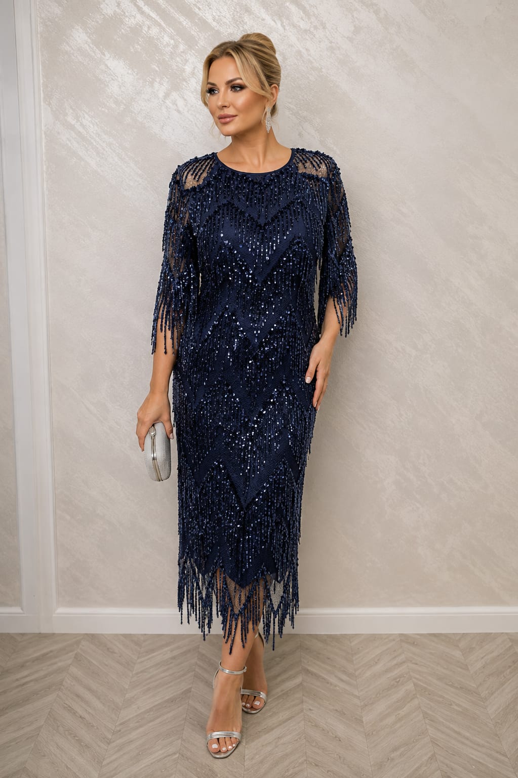 Rochia Mareza – Rochie eleganta din dantela paietata cu franjuri si efect spectaculos - 3 nuante