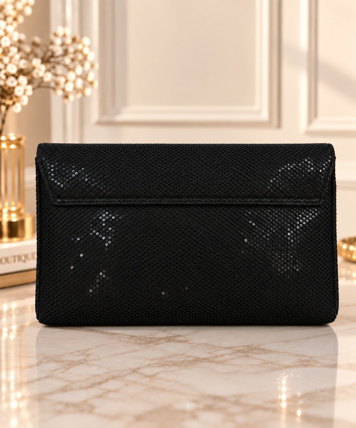 Clutch elegant din material textil cu sclipiri fine