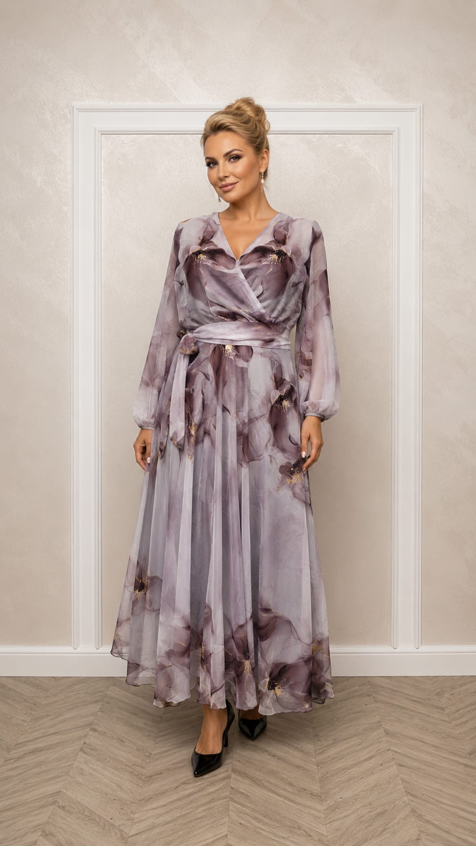 Rochie Mirena  - Rochie din organza florala, comoda si foarte usoara lungime midi-maxi