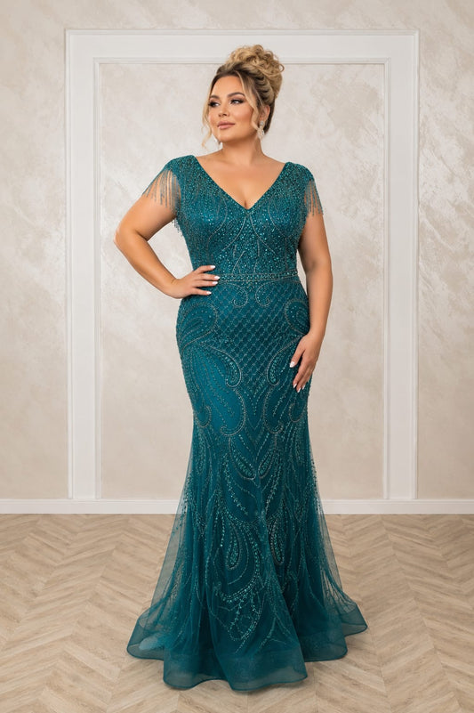 Rochie Lolita – Rochie Lunga de Seara Verde Smarald cu Perle si Cristale | Model Unicat