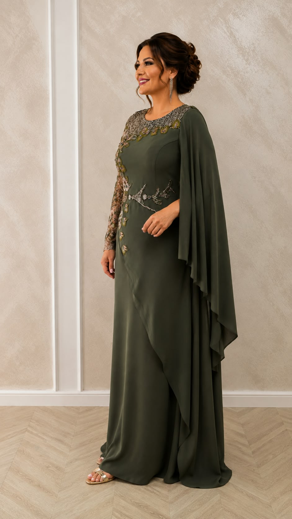 Rochia Dimelo - Rochie lunga eleganta pentru marimi mari cu broderie si perle